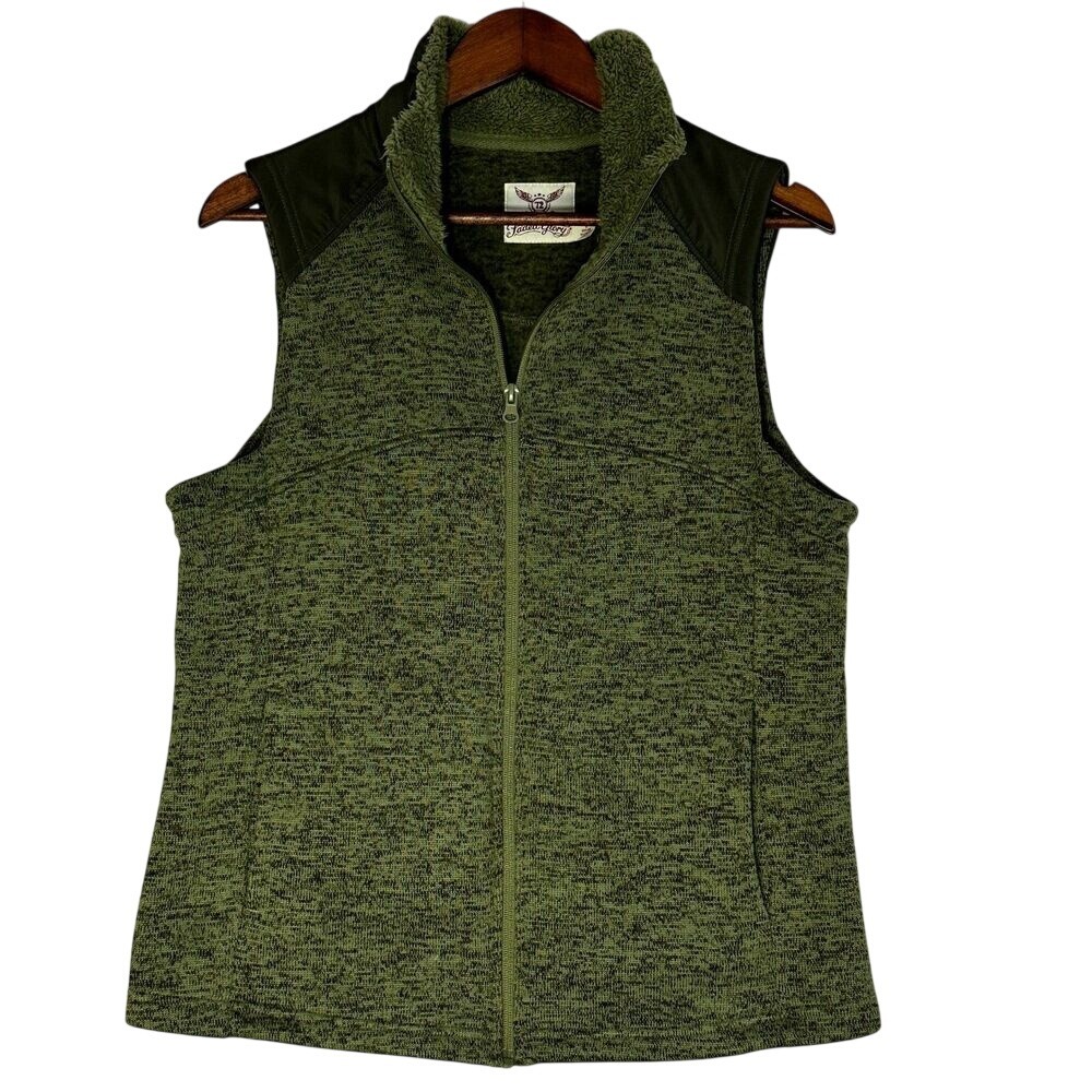 Faded Glory Vest Olive Green Zip Up Front Fleece Lined Collar Size Large (12-14)